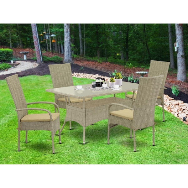 East West Furniture 5 Piece Oslo Outdoor-furniture Natural Color Wicker Dining Set - Natural - OSOS5-03A
