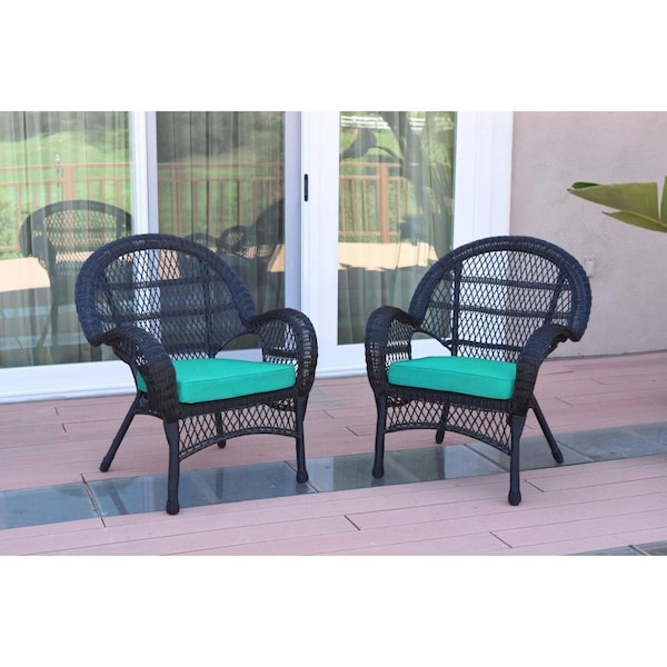 Jeco W00211-C-2-FS032 Santa Maria Black Wicker Chair with Turquoise Cushion, 2PK - W00211-C_2-FS032