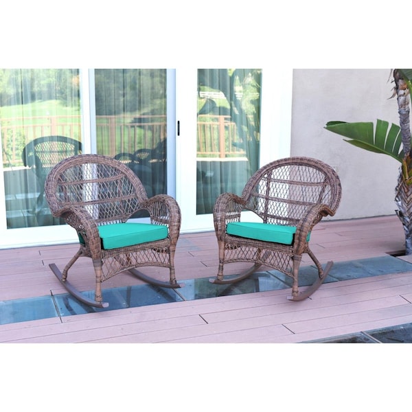 Propation W00210-R-2-FS032 Santa Maria Honey Wicker Rocker Chair with Turquoise Cushion, 2PK - PR2436921