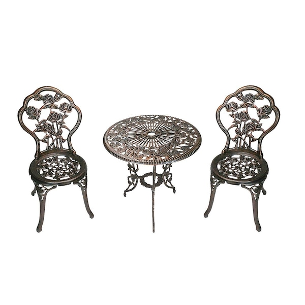 Oakland Living Oakland Living  23.5 in. Rose Bistro Cast Aluminum Top Table - Antique Bronze, 3 Piece - 3705-AB