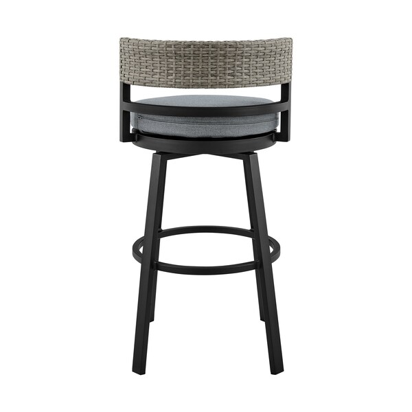 Armen Living Encinitas Outdoor Patio Counter Height Swivel Bar Stool in Aluminum and Wicker with Gray Cushions - LCECBAGR26