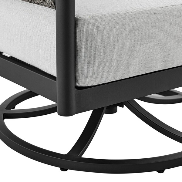 Armen Living Felicia Outdoor Patio Swivel Rocking Chair in Black Aluminum and Gray Rope with Cushions - 840254332522