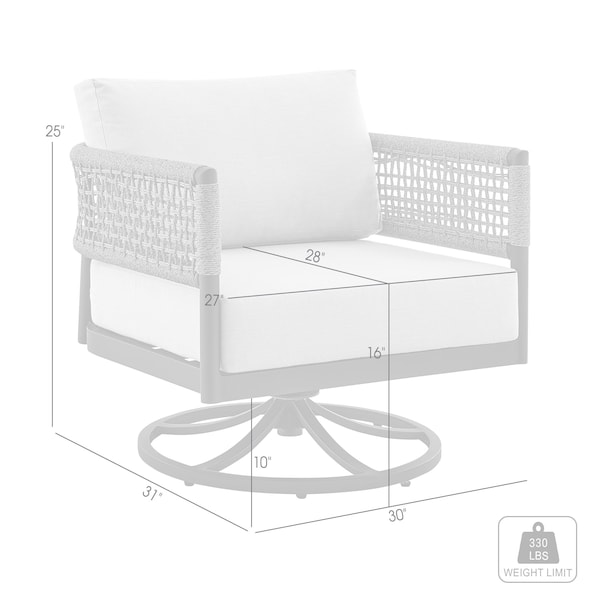 Armen Living Felicia Outdoor Patio Swivel Rocking Chair in Black Aluminum and Gray Rope with Cushions - 840254332522