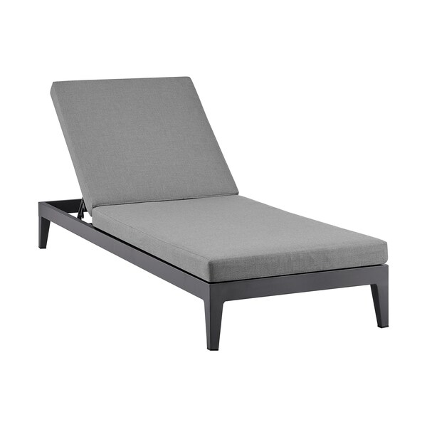 Armen Living Argiope Outdoor Patio Adjustable Chaise Lounge Chair in Aluminum with Gray Cushions - 840254333017