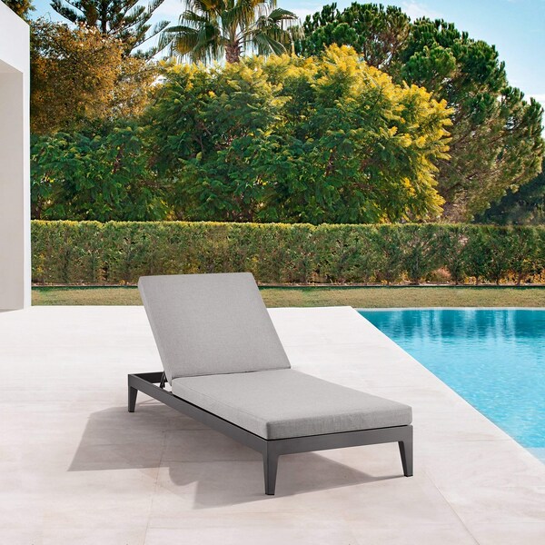 Armen Living Argiope Outdoor Patio Adjustable Chaise Lounge Chair in Aluminum with Gray Cushions - 840254333017