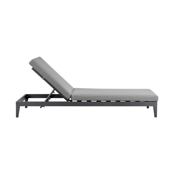 Armen Living Argiope Outdoor Patio Adjustable Chaise Lounge Chair in Aluminum with Gray Cushions - 840254333017