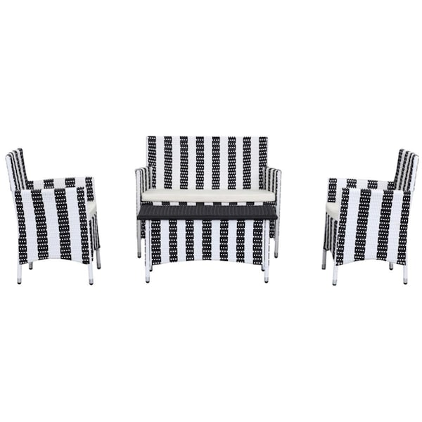 Safavieh Figueroa 4 Piece Outdoor Dining Set Set- Black and White - PAT2508D