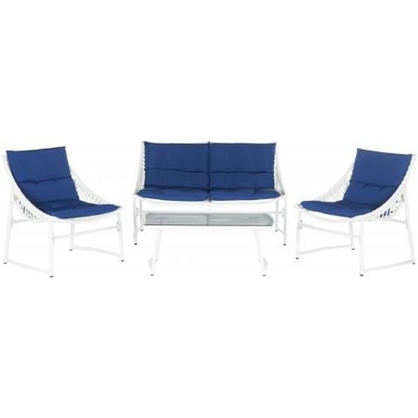 Safavieh Berkane Outdoor Set, White and Navy - 4 Piece - PAT2009B