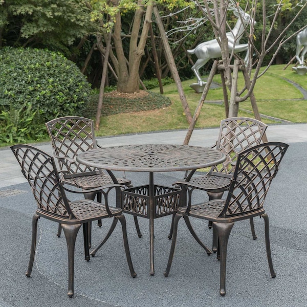 Gardenised Outdoor and Indoor Bronze Dining Set 4 Chairs with 1 Table Bistro Patio Cast Aluminum. - QI003960.BZ
