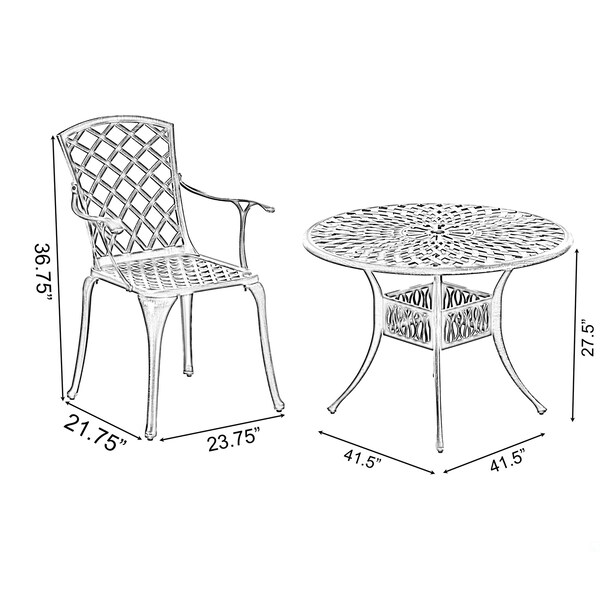 Gardenised Outdoor and Indoor Bronze Dining Set 4 Chairs with 1 Table Bistro Patio Cast Aluminum. - QI003960.BZ