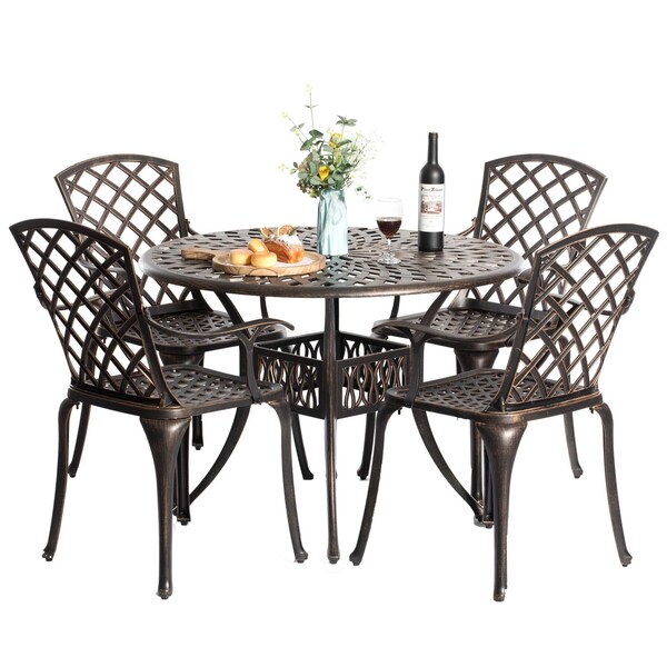 Gardenised Outdoor and Indoor Bronze Dining Set 4 Chairs with 1 Table Bistro Patio Cast Aluminum. - QI003960.BZ