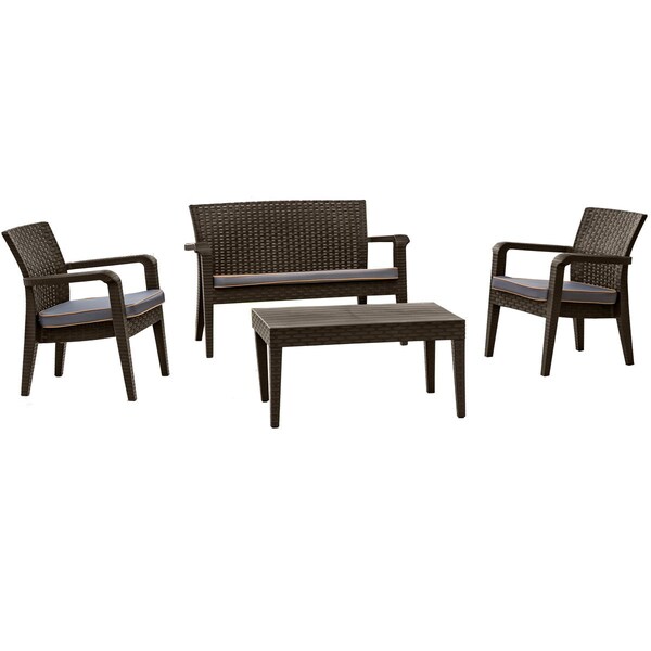 Rainbow Outdoor Alaska 4 Piece Seating Set with Cushions-Brown - RBO-ALASKA-BRW-4PC-CUSH