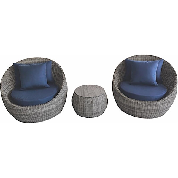 Allspace Furniture 3 Piece Wicker Barrel Set, Navy - ASP450618PN