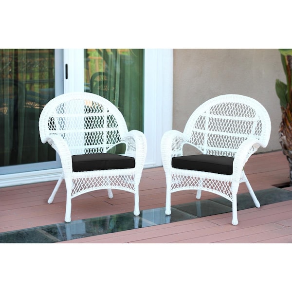 Jeco W00209-C-2-FS017-CS White Wicker Chair with Black Cushion, 2PK - W00209-C_2-FS017-CS