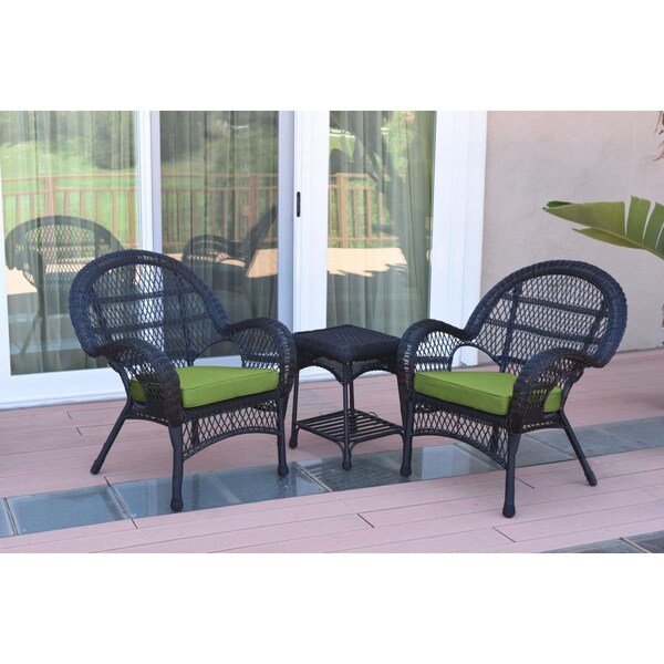 Propation W00211-2-CES029 3 Piece Santa Maria Black Wicker Chair Set; Green Cushion - PR1363955