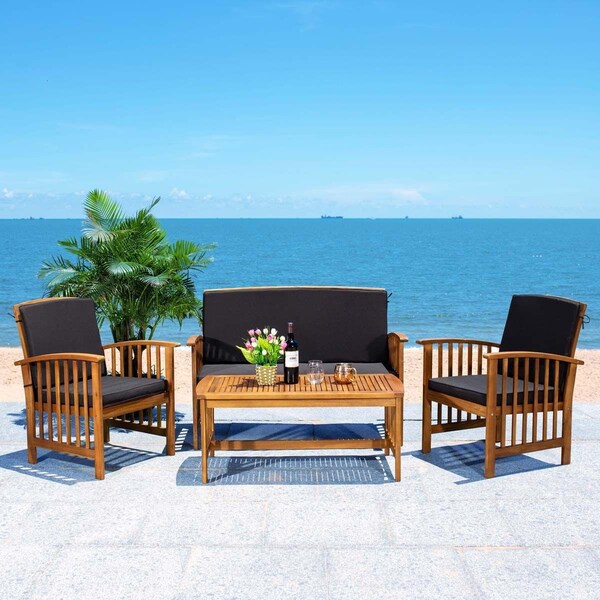 Safavieh Rocklin Outdoor Set, Natural & Black - 4 Piece - PAT7007X