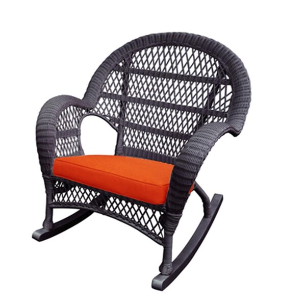Jeco W00208-R-4-FS016-CS Espresso Wicker Rocker Chair with Orange Cushion, 4PK - W00208-R_4-FS016-CS