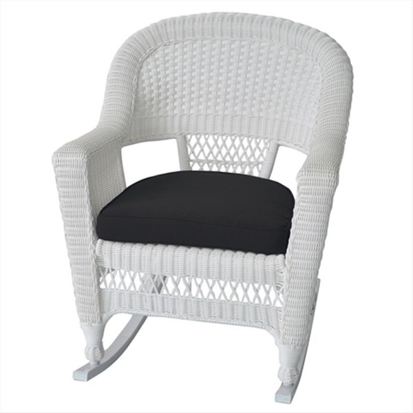 Jeco Jeco W00206R-B-2-FS017 White Rocker Wicker Chair With Black Cushion - Set 2 - W00206R-B_2-FS017