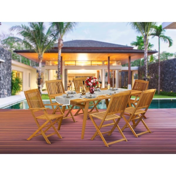 East West Furniture 7 Piece Denison Small Patio Furniture Set - Natural Oil - DECM72CANA