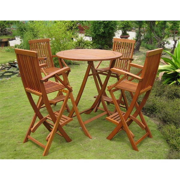 International Caravan Seville Bar Height Table Group, Brown Stain - Set of 5 - RT-030-BC-007-4CH