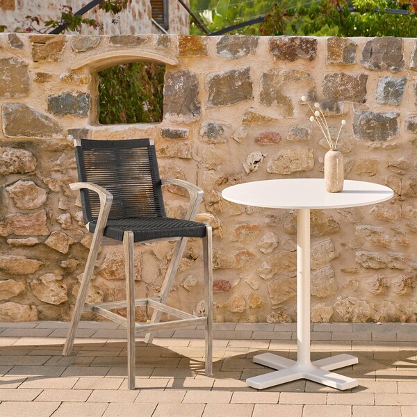 Armen Living Nabila Outdoor Light Eucalyptus Wood and Charcoal Rope Counter and Bar Height Stool - 840254333444