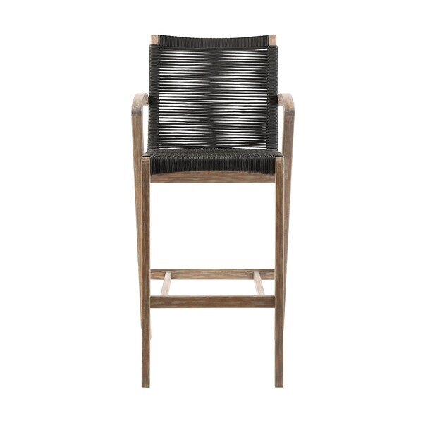 Armen Living Nabila Outdoor Light Eucalyptus Wood and Charcoal Rope Counter and Bar Height Stool - 840254333444