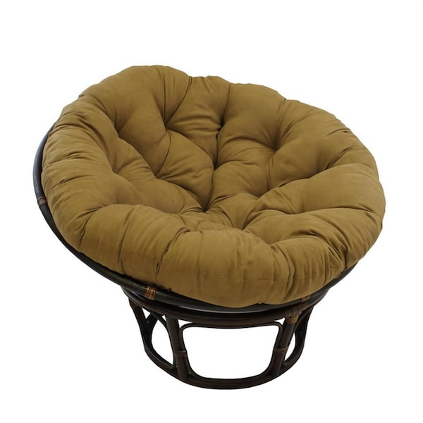 International Caravan 42 in. Rattan Papasan Chair with Micro Suede Cushion, Saddle Brown - 3312-MS-SB
