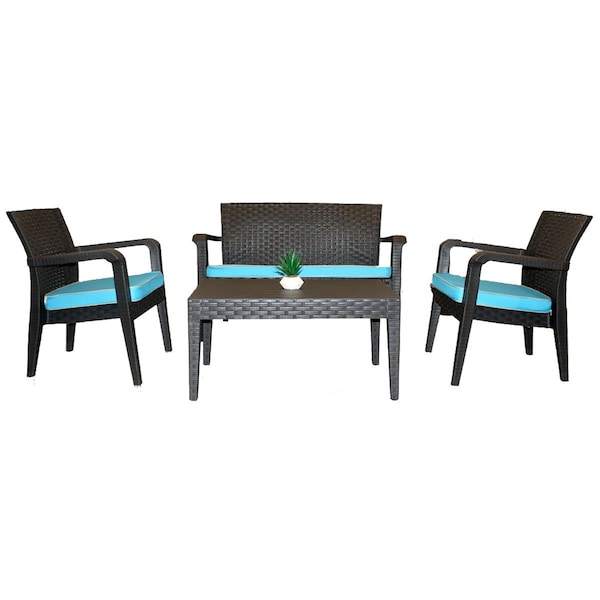 Rainbow Outdoor Alaska 4 Piece Seating Set with Cushions-Anthracite - RBO-ALASKA-ANT-4PC-CUSH-TEA