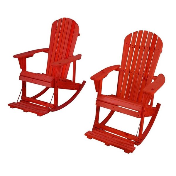 Cama Zero Gravity Collection Red Adirondack Rocking Chair with Built-in Footrest-Set of 2 Rocking Chairs - CA2821355