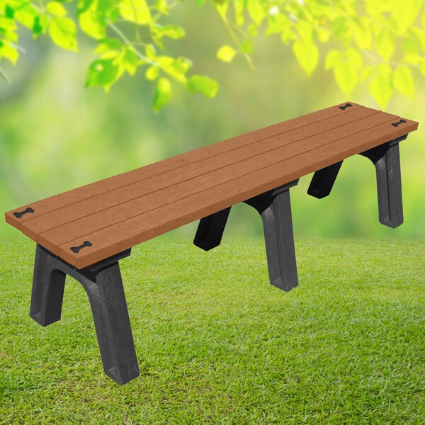 Dogipark Flat Dog Bones Poly Bench, 6 Ft., Black an - 7712-BC-BONES