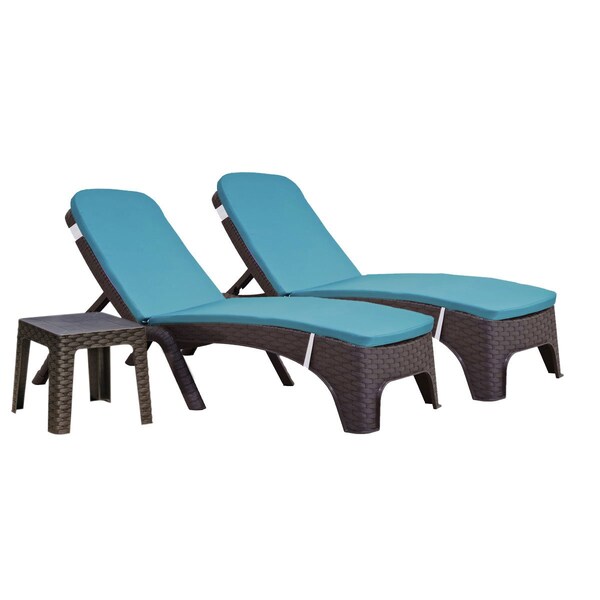 Rainbow Outdoor Roma 3-Piece Chaise Lounger Set w/cushion-Brown - RBO-ROMA-BRW-3CL-CUSH-TEA