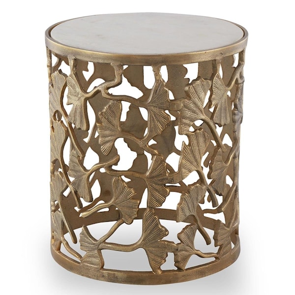 Grandoldgarden 16 x 14 x 14 in. Ginkgo Leaf Stool, Aluminum & Marble - GR2486894