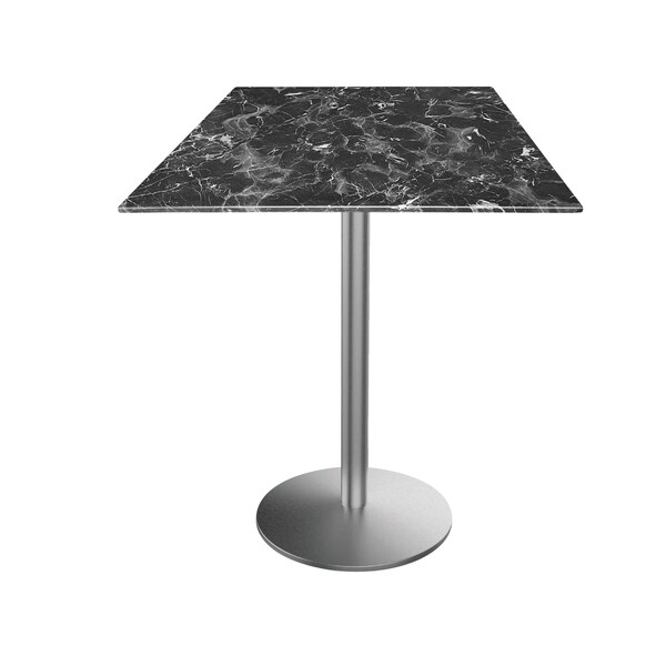 Holland Bar Stool Co 36 Tall OD214 St Steel Table Base w22 Dia foot, 32x32 Square Black Marble Top, IndoorOutdoor - OD214-2236SSODS32SQBM