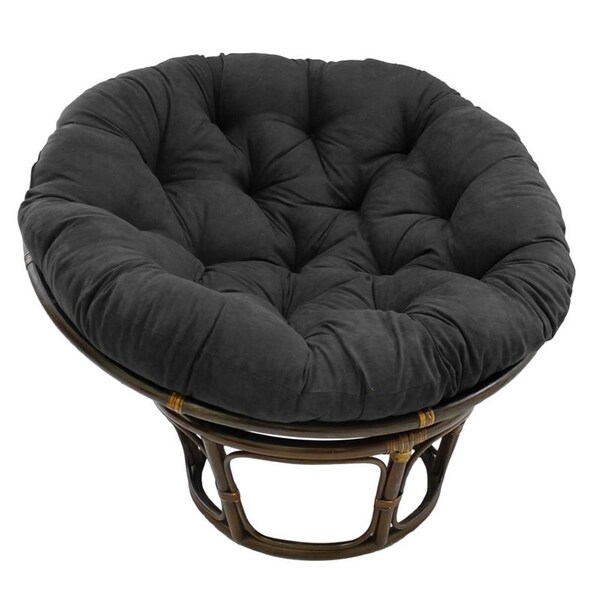 International Caravan 42 in. Rattan Papasan Chair with Micro Suede Cushion, Black - 3312-MS-BK