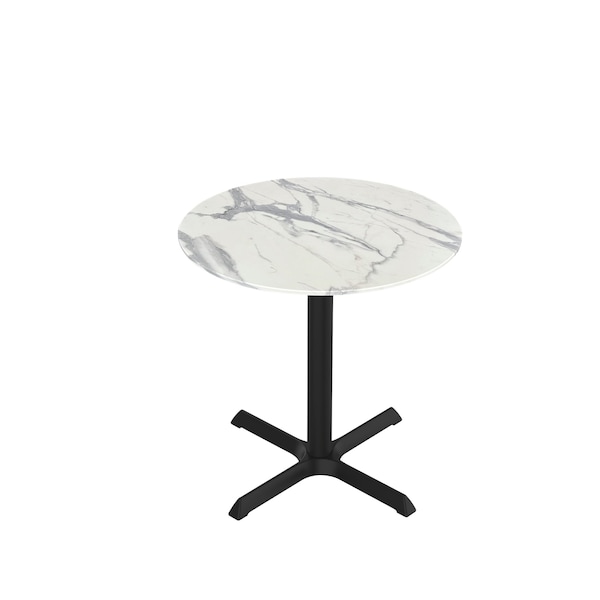 Holland Bar Stool Co 30 Tall OD211 Black Table Base w30x30 foot and 32 Diameter White Marble Top, IndoorOutdoor - OD211-3030BWODS32RWM