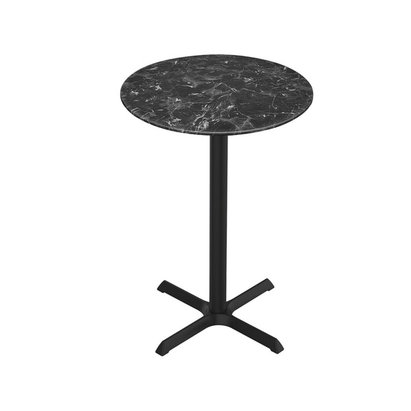 Holland Bar Stool Co 36 Tall OD211 Black Table Base w30x30 foot and 32 Diameter Black Marble Top, IndoorOutdoor - OD211-3036BWODS32RBM