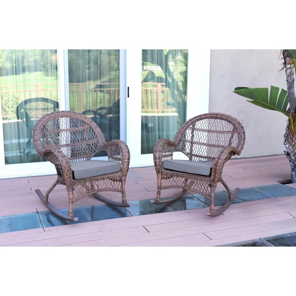 Jeco W00210-R-2-FS033 Santa Maria Honey Wicker Rocker Chair with Steel Blue Cushion - W00210-R_2-FS033