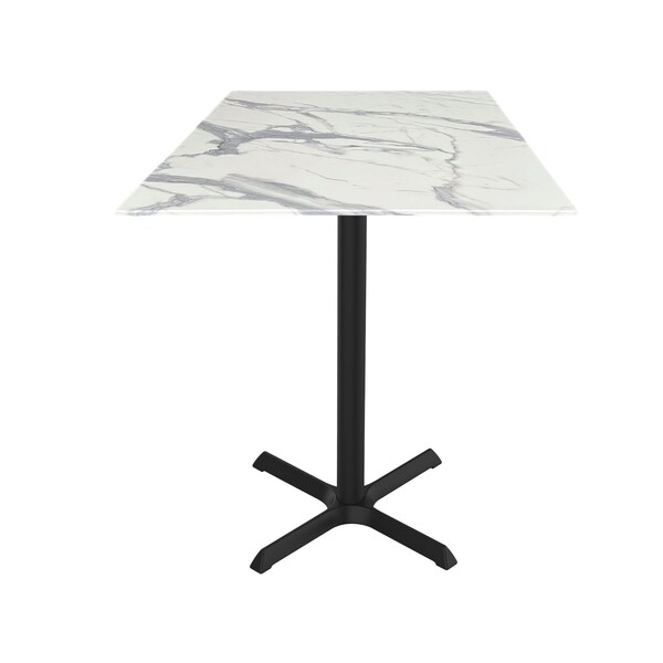 Holland Bar Stool Co 42 Tall OD211 Black Table Base w30x30 Foot and 36x36 Square White Marble Top, IndoorOutdoor - OD211-3042BWODS36SQWM