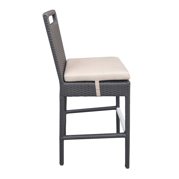 Armen Living Tropez Outdoor Patio Wicker Barstool with Water Resistant Beige Fabric Cushions - LCTRBABE