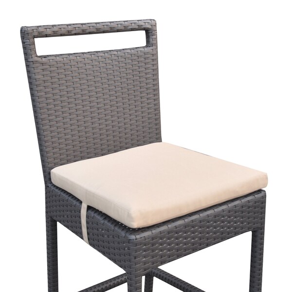 Armen Living Tropez Outdoor Patio Wicker Barstool with Water Resistant Beige Fabric Cushions - LCTRBABE