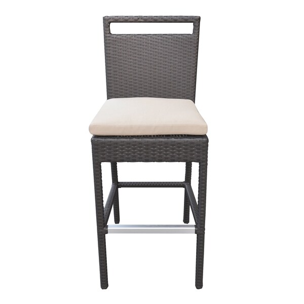 Armen Living Tropez Outdoor Patio Wicker Barstool with Water Resistant Beige Fabric Cushions - LCTRBABE