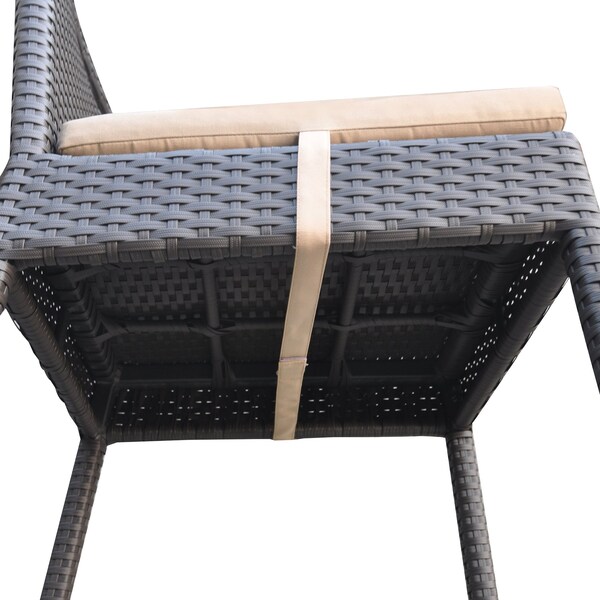 Armen Living Tropez Outdoor Patio Wicker Barstool with Water Resistant Beige Fabric Cushions - LCTRBABE