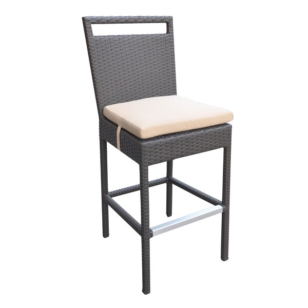 Armen Living Tropez Outdoor Patio Wicker Barstool with Water Resistant Beige Fabric Cushions - LCTRBABE