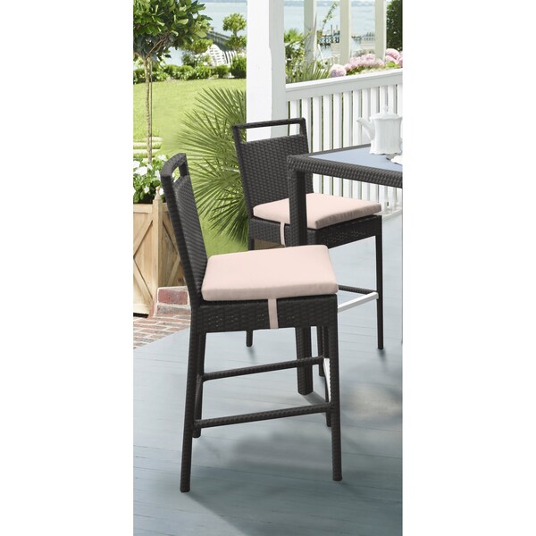 Armen Living Tropez Outdoor Patio Wicker Barstool with Water Resistant Beige Fabric Cushions - LCTRBABE