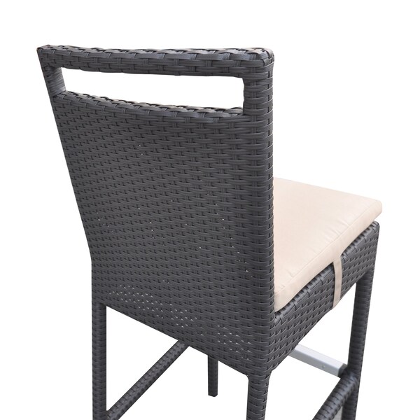 Armen Living Tropez Outdoor Patio Wicker Barstool with Water Resistant Beige Fabric Cushions - LCTRBABE