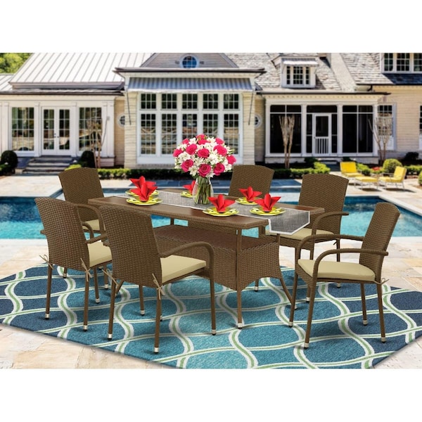 Invernadero 7 Piece Oslo Outdoor-furniture Brown Wicker Dining Set - Brown - IN2962819