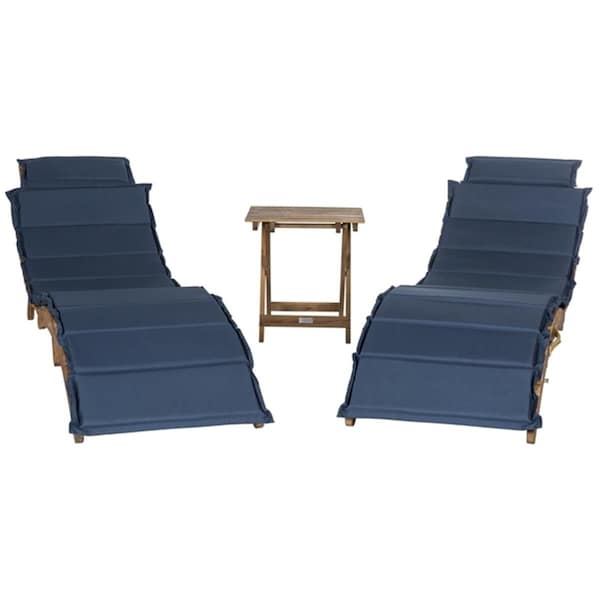 Safavieh Pacifica 3 Piece Lounge Set- Teak Brown and Navy - PAT7020C
