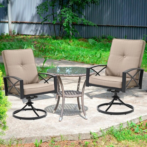 Chery Industrial 5 Pieces Outdoor Patio Furniture Set W/ Gas Fire Pit Table, Patio Conversation Sets Khaki - AOTOFSC27BKKH