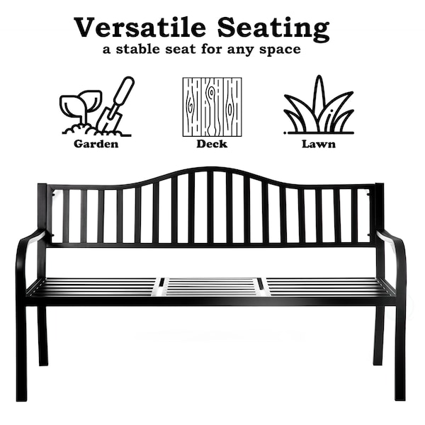 Gardenised Outdoor Powder Coated Steel Park Bench, Garden Bench with Pop Up Middle Table, Lawn Decor Seating Bench for Yard, Patio, Garden, Balcony, and Deck - QI003461L