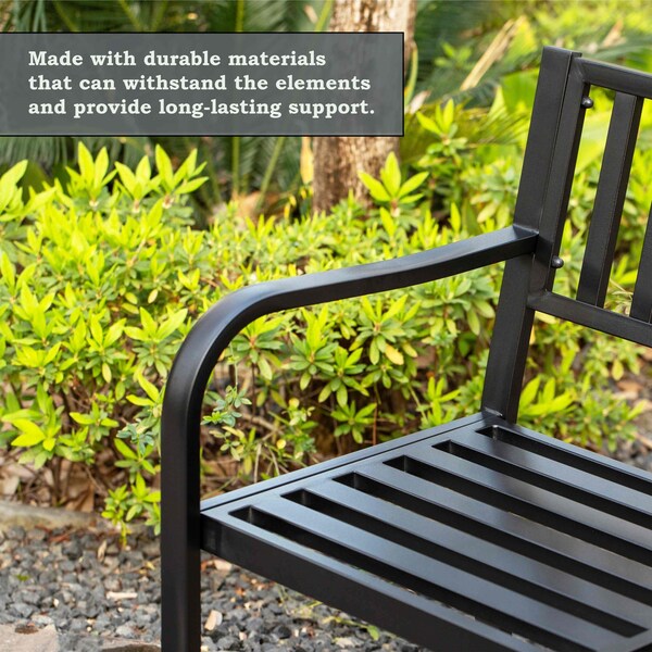 Gardenised Outdoor Powder Coated Steel Park Bench, Garden Bench with Pop Up Middle Table, Lawn Decor Seating Bench for Yard, Patio, Garden, Balcony, and Deck - QI003461L
